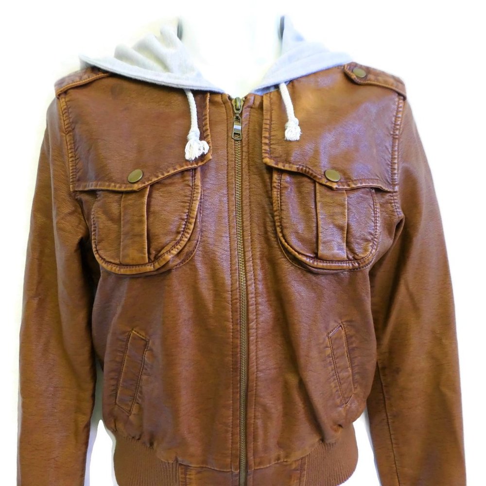 Kaitlyn Jacket Bomber Vegan Leather Vintage Style Cheeta Lining Jersey Hoodie S